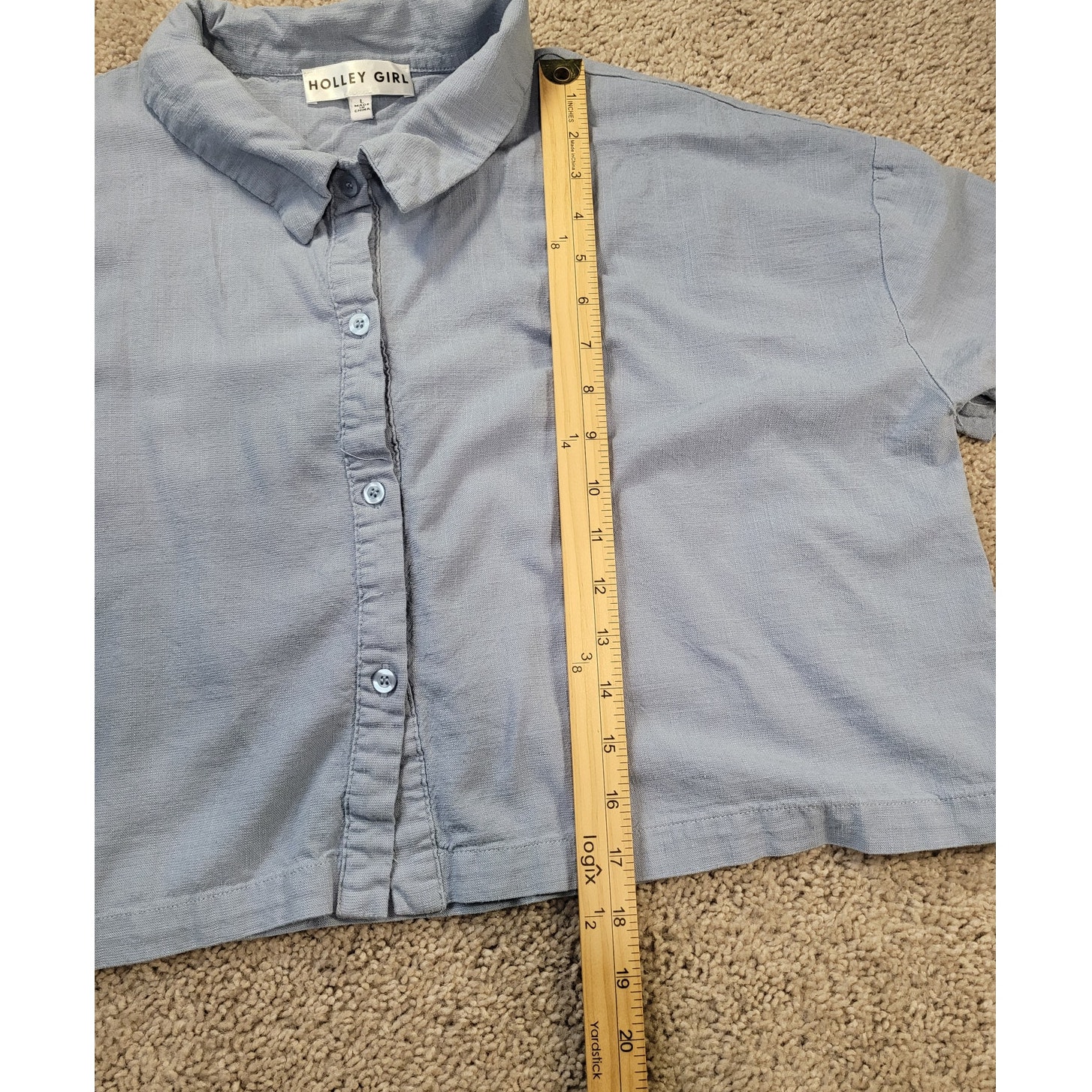 Holley Girl Gabbie Linen Crop Top L Coastal Boho Oversized Button Up — image 7 of 8